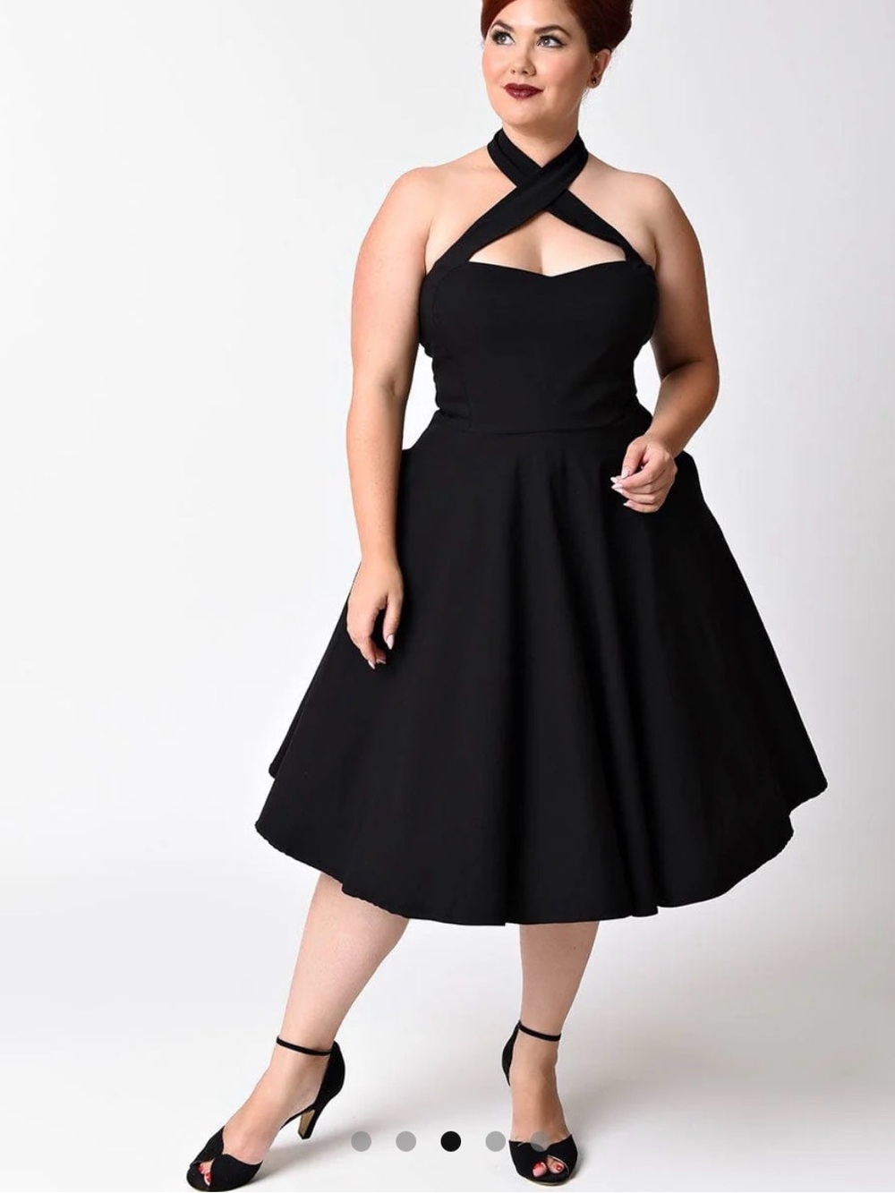 Unique Vintage Black Criss Cross Halter Rita Flare Dress Size M - Picture 6 of 8